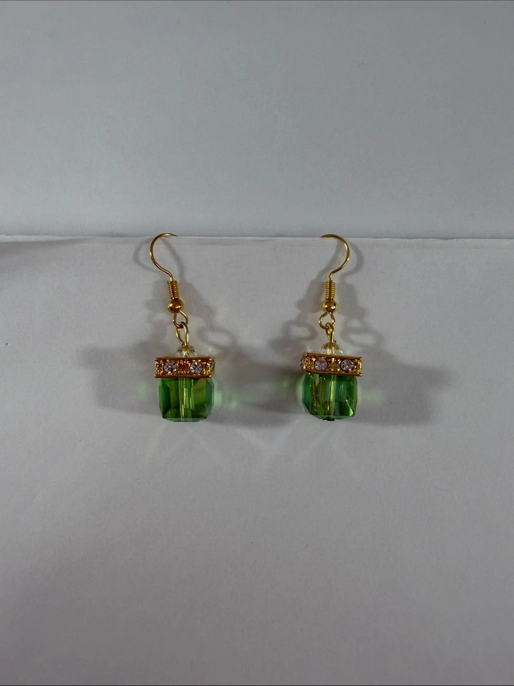 Gold-Tone Green Crystal Drop Earrings